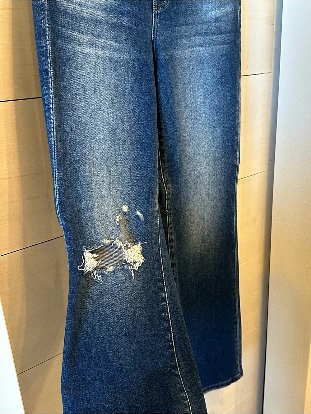 Flying Monkey Dark Blue Flare Jeans with Knee Distress